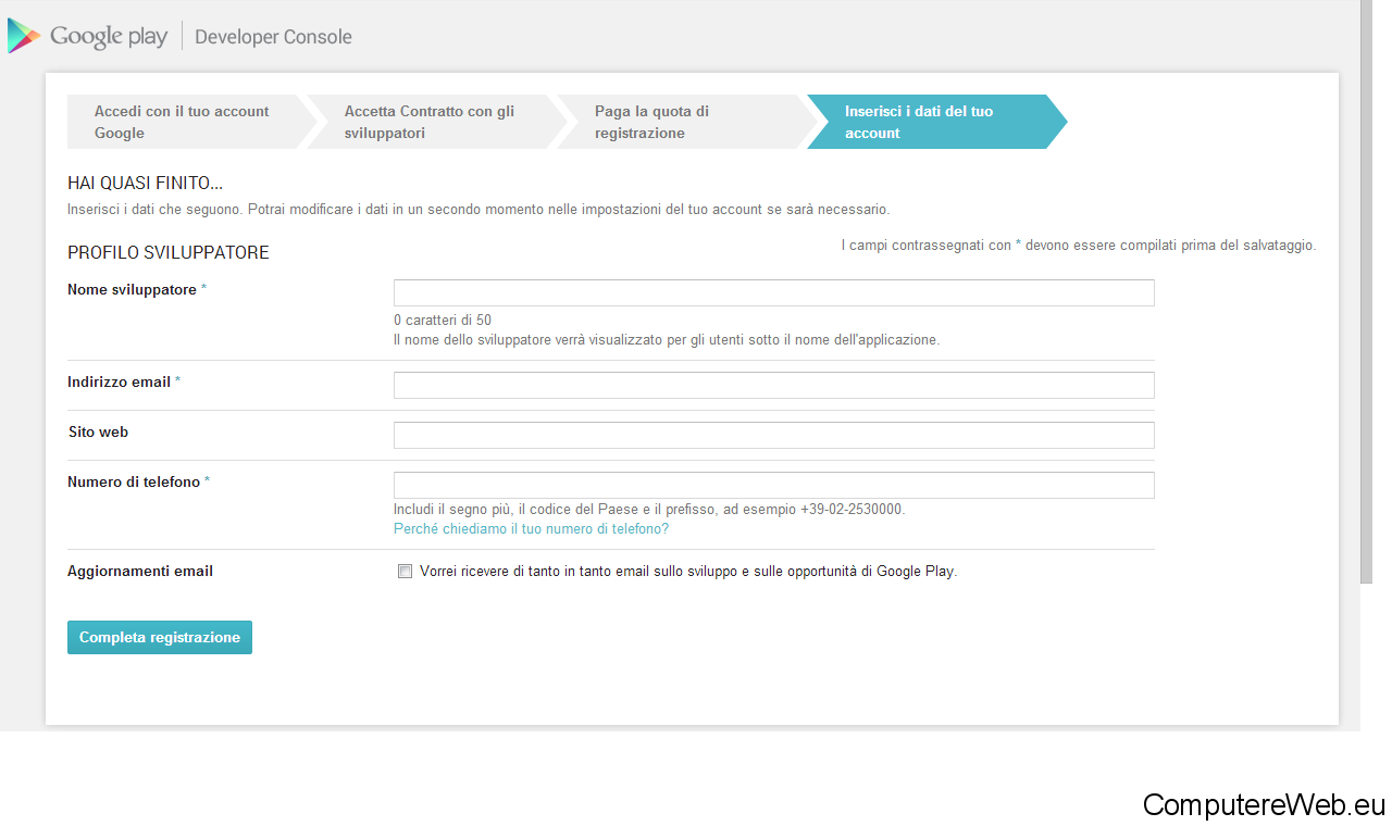 google-play-account-sviluppatore